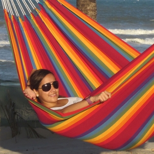 Striped fabric hammock fits 1-2 person. No. C160.0