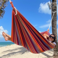 Strong hammock 1 person. Nice colorful look. Ok for children's play