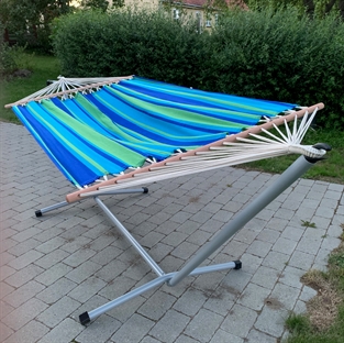 Hammock Stand with Asur Blue hammock with 118 cm quality wooden bars