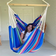 Hammock chair in blue nuance fabric