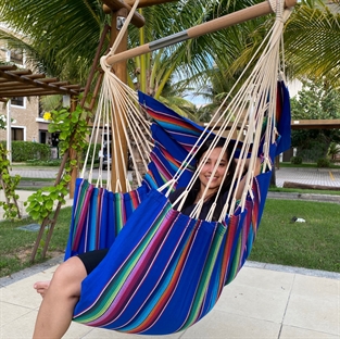 Hammock chair in blue nuance fabric