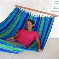 Green, blue and turquoise hammock with 120 cm stretched wooden sticks