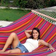 Throughout strong hammock comes in the most beautiful colors with 160 cm wooden spreader bars. No. VTQ564.